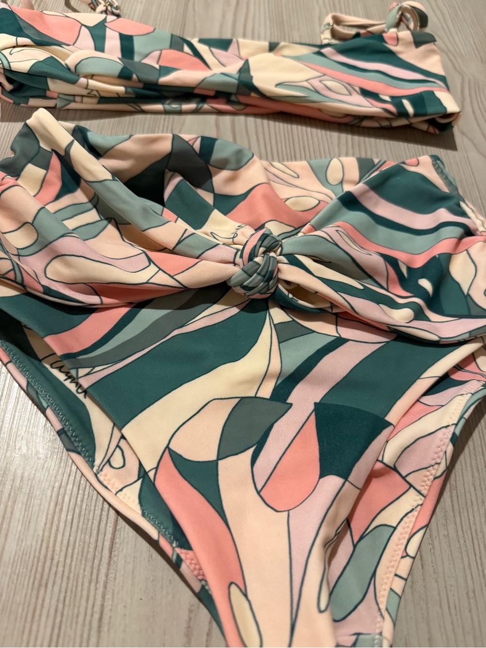 Show Me Your MuMu Teal Pink Cream Abstract Knot Bikini